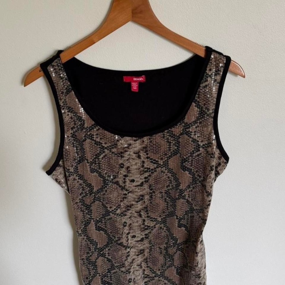 BONGO Snake Print Sequin Tank Top S – Y2K Mesh Sheer Clubwear - Picture 2 of 5